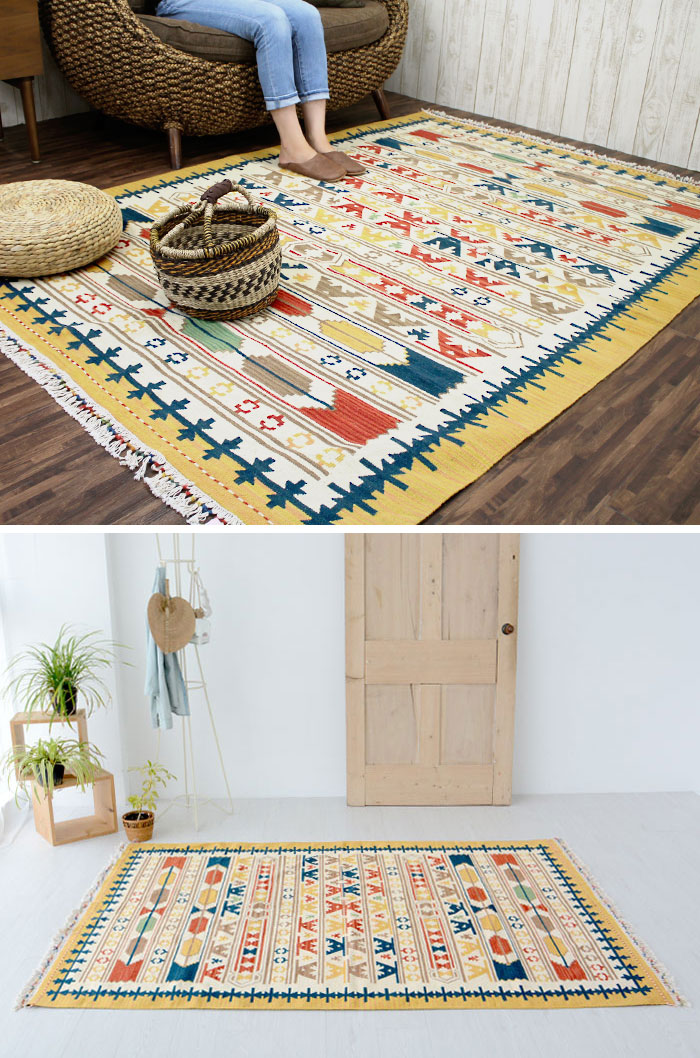 楽天市場】ウールキリム 平織りラグ カーペット ギャベ ギャッベ 約