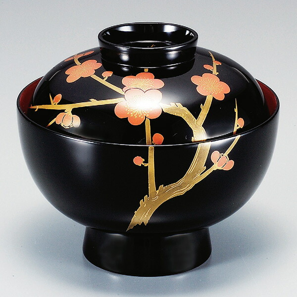 楽天市場】雑煮椀 木製 黒内朱漆塗 枝梅 煮物椀 吸物椀 お椀 食器 漆塗