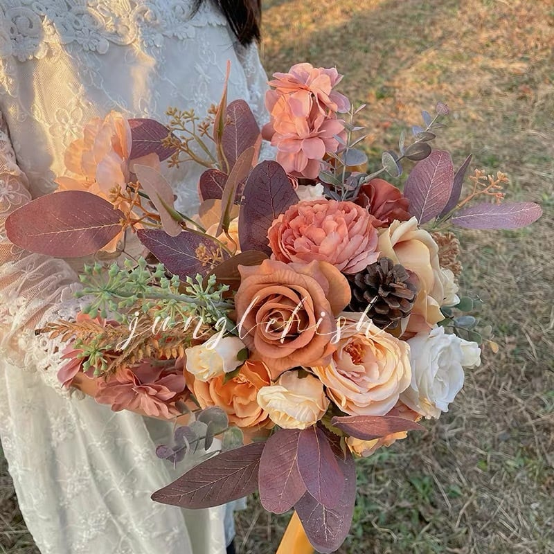 オレンジ紫系韓国風ブーケ:アーティフィシャルフラワー | Miharu shop