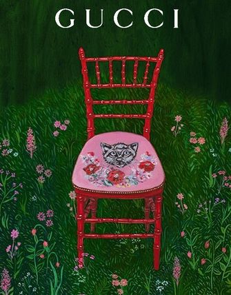 国内発| GUCCI Chiavari キャット&お花刺しゅう ウッドチェア (GUCCI