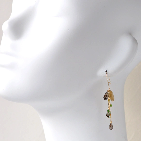 14kgf/ハニークォーツフラワーカービングxスモーキークォーツ3WAY