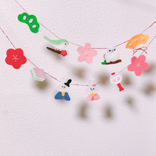 予約販売】ひなまつり うさぎ ひな道具 刺繍 フェルト ガーランド