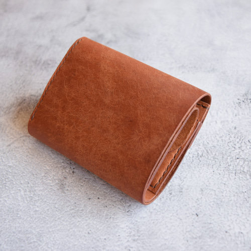 三つ折り財布 本革 ｲﾀﾘｱﾝﾚｻﾞｰ 【オコシ金具】 Brown ブラウン 三つ折り