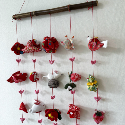 壁掛け吊るし雛⑥ かわいい吊るし飾り 1点物 桃の節句 ひな祭り