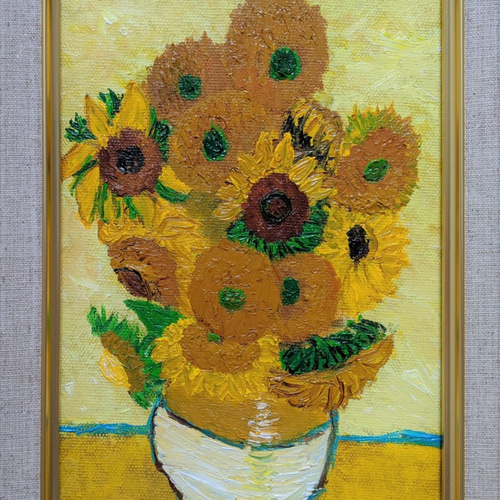 ゴッホのひまわり オマージュ作品 額装 油彩画原画 絵画 yko 通販