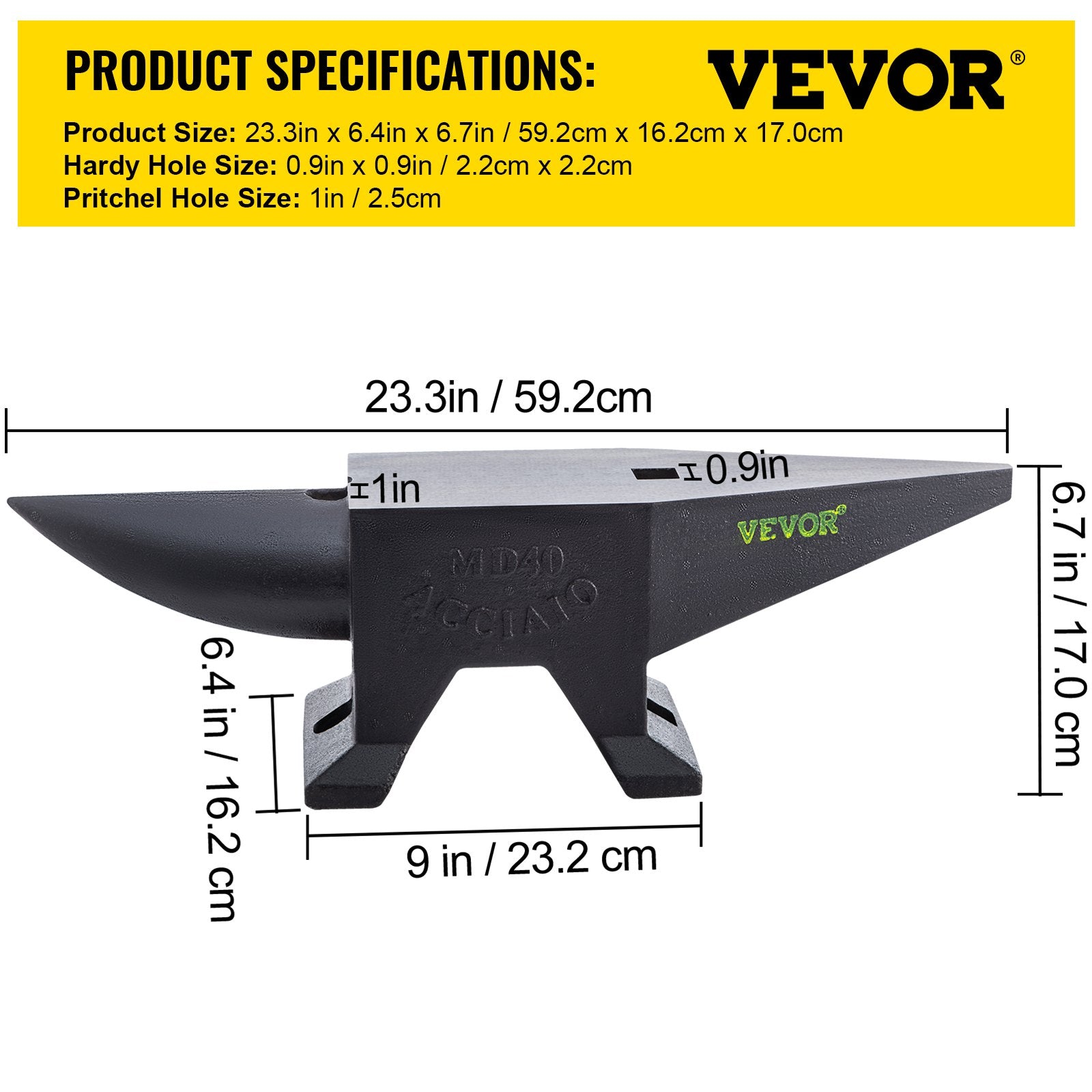 Vevor Cast Steel Anvil 88 Lbs. Single Horn Large