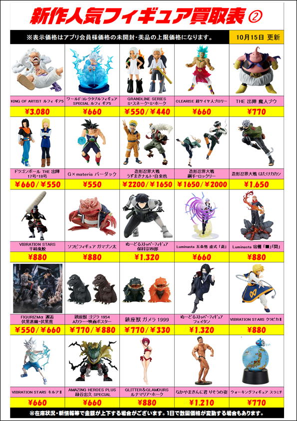 新作プライズフィギュア買取表更新しました！ 10/15～ | 千葉鑑定団船橋店