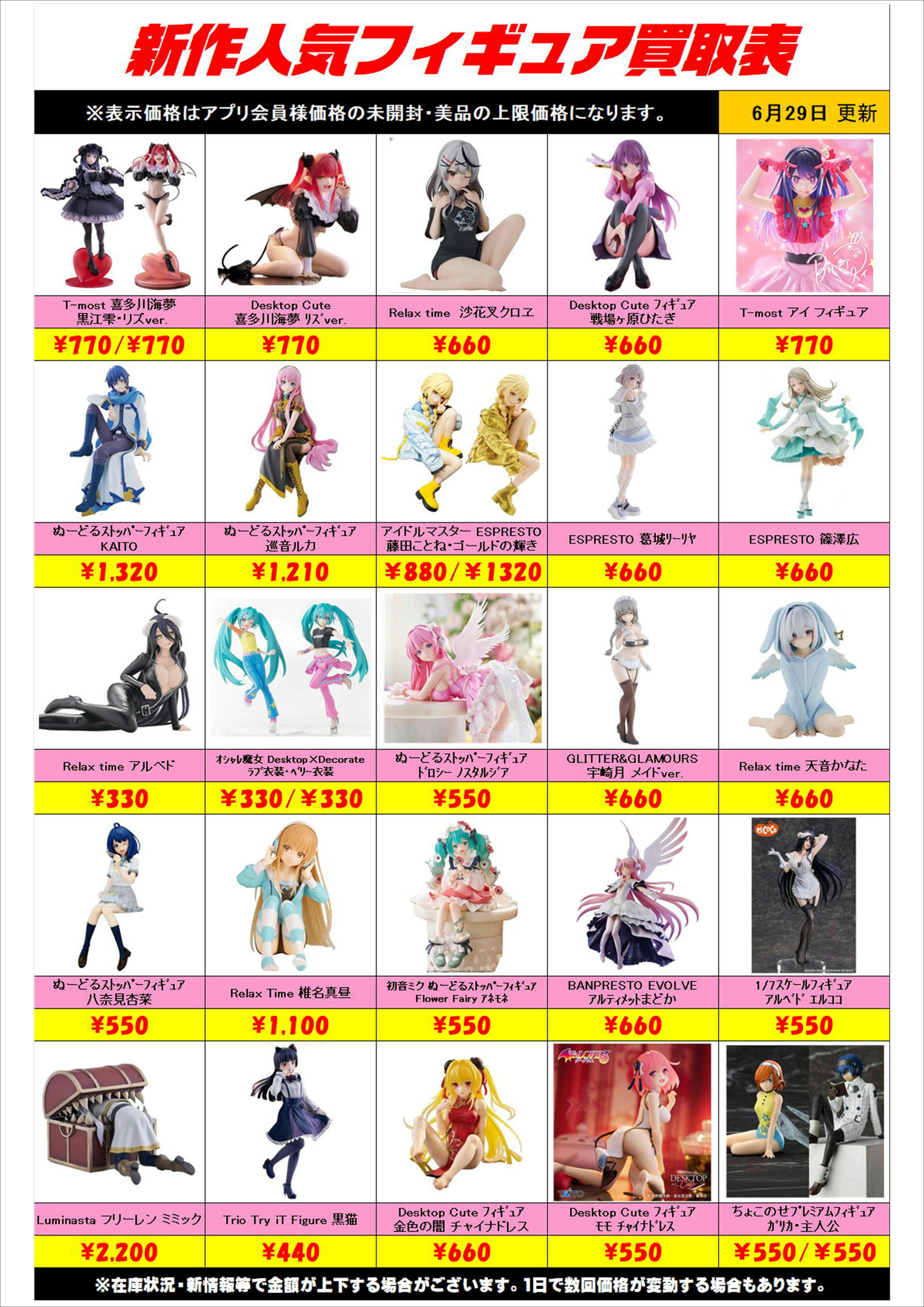 新作プライズフィギュア買取表更新しました！ 6/29～ プラスアップ