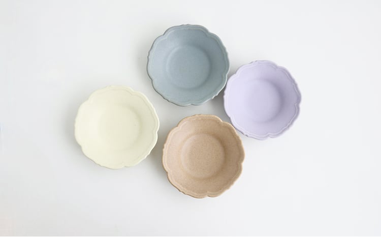 Awabi ware】輪花皿S 4枚セット（アイボリー・青マット・ベージュ