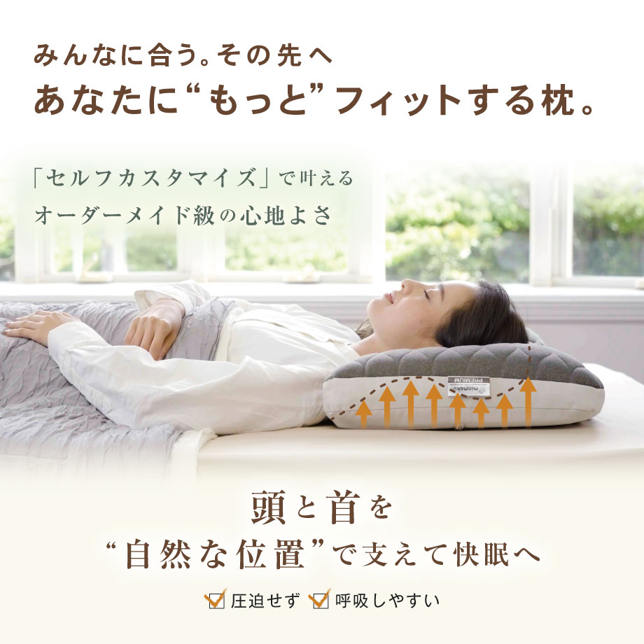 みんまく プレミアム 高さ調整できる枕 上向き・横向き寝枕 約43×70cm