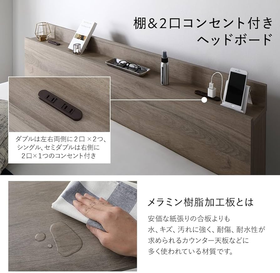 Amazon｜RASIK ベッド シングル フレームのみ グレージュ 収納付き