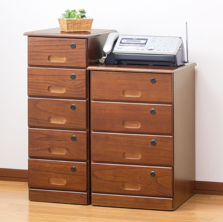 天然木 チェスト 5段 引き出し 収納 全段 鍵付き シークレットチェスト