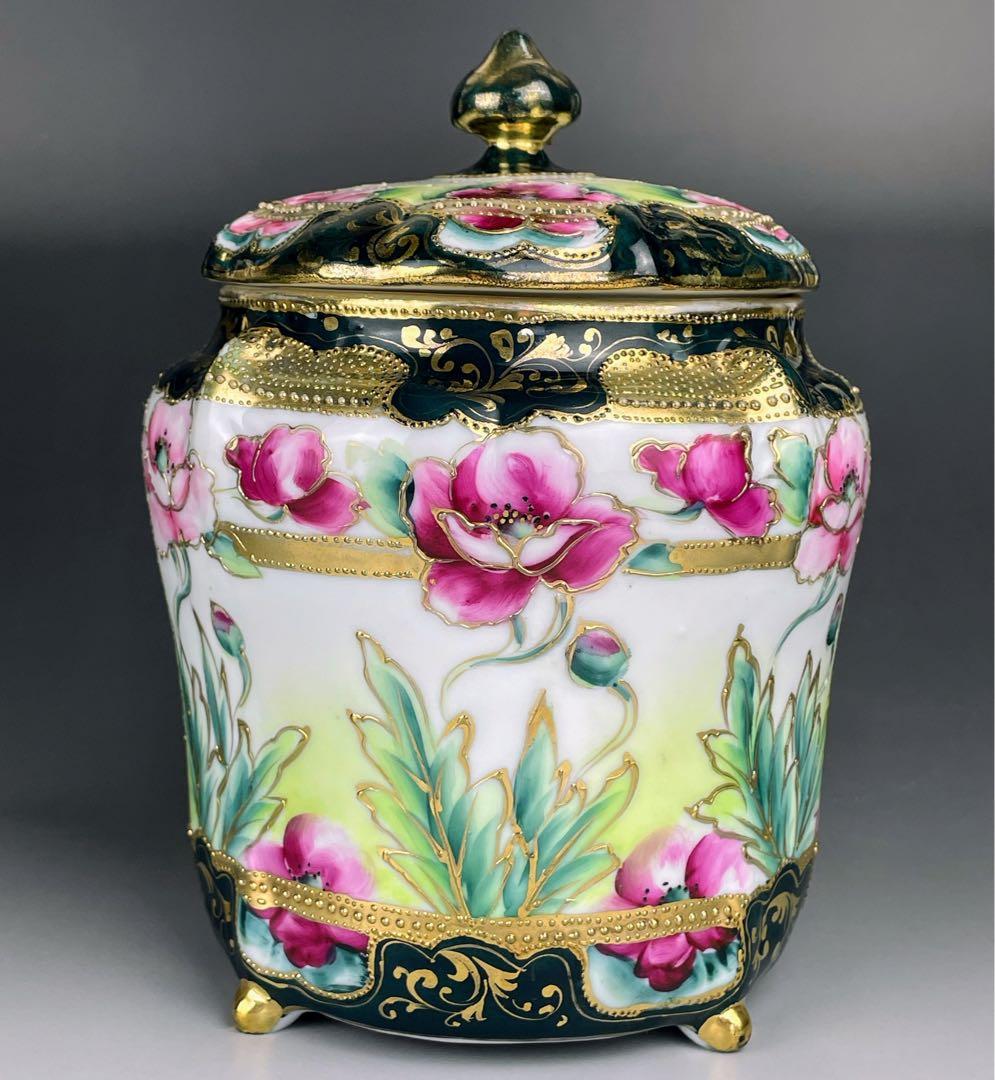 【希少】オールドノリタケ ２０cm ポピー紋 ビスケットジャー メープルリーフ Noritake - 【希少】オールドノリタケ 20cm ポピー紋 ビスケット